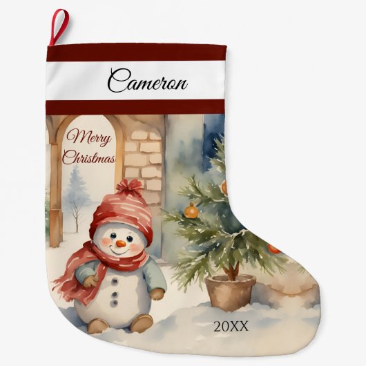 Leuke Sneeuwman gepersonaliseerd Grote Kerstsok (Voorkant)