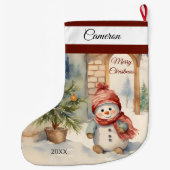 Leuke Sneeuwman gepersonaliseerd Grote Kerstsok (Achterkant)
