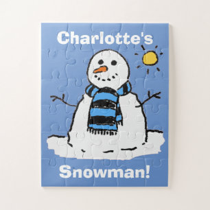 Leuke sneeuwman in een winterlandschap legpuzzel