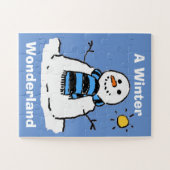 Leuke sneeuwman in een winterlandschap legpuzzel (Horizontaal)