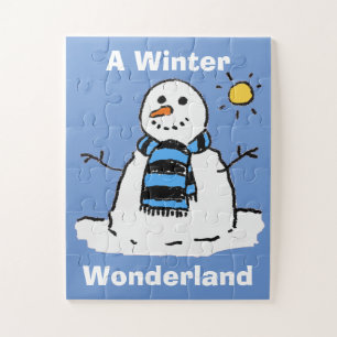 Leuke sneeuwman in een winterlandschap legpuzzel