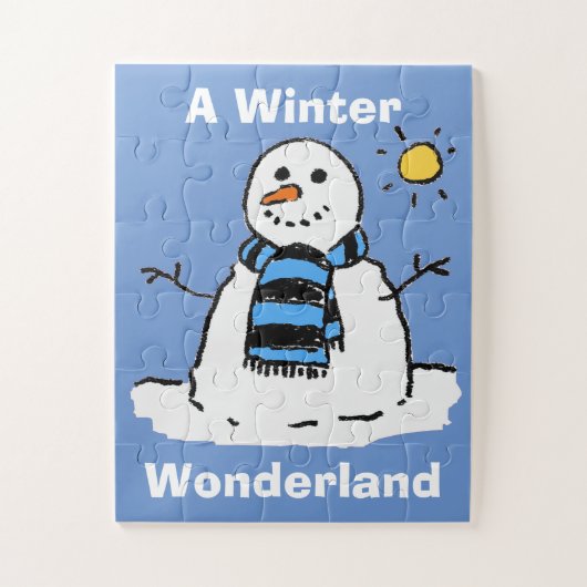 Leuke sneeuwman in een winterlandschap legpuzzel (Verticaal)