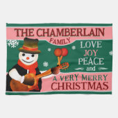 Leuke sneeuwman in Pet en sjaal | GROENE Kerstmis Theedoek (Horizontaal)