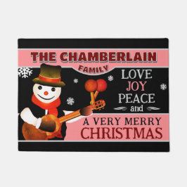 Leuke sneeuwman in Pet en sjaal | ZWARTE kerst Deurmat