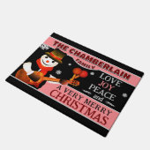 Leuke sneeuwman in Pet en sjaal | ZWARTE kerst Deurmat (Schuin)