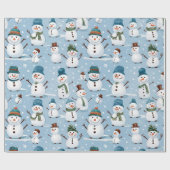 Leuke Sneeuwman Kerst Blauw Patroon Vakantie Cadeaupapier (Vlak)