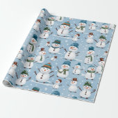 Leuke Sneeuwman Kerst Blauw Patroon Vakantie Cadeaupapier (Uitgerold)