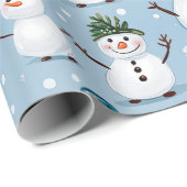 Leuke Sneeuwman Kerst Blauw Patroon Vakantie Cadeaupapier (Rol Hoek)