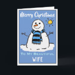 Leuke sneeuwman kerst Kaart mooie vrouw<br><div class="desc">Leuke sneeuwpop cartoon op een feestelijke kerstkaart. Kerstkaart voor een mooie vrouw.</div>