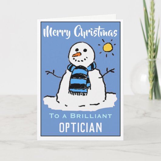Leuke sneeuwman kerstkaart voor een opticien feestdagen kaart (Voorkant)
