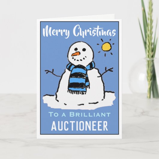 Leuke Sneeuwman Kerstkaart voor een Veilingmeester Feestdagen Kaart (Voorkant)