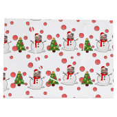 Leuke sneeuwman met aangepaste foto gezicht wit gr groot cadeauzakje (Achterkant)