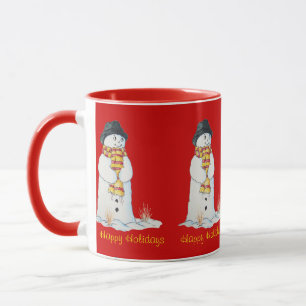 Leuke sneeuwman met de kous van Kerstmis in de Mok