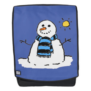 Leuke sneeuwman op een zonnige winterdag rugtassen