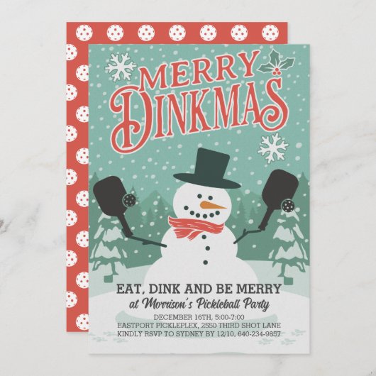 Leuke Sneeuwman Pickleball Kerstfeest uitnodiging (Voorkant / Achterkant)