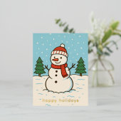 Leuke sneeuwman Schattigee kerst Folie Feestdagen Briefkaart (Staand Voorkant)