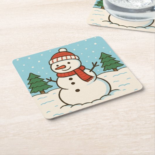 Leuke sneeuwman Schattigee kerst Kartonnen Onderzetters (Schuin)