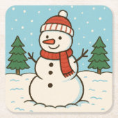 Leuke sneeuwman Schattigee kerst Kartonnen Onderzetters (Voorkant)