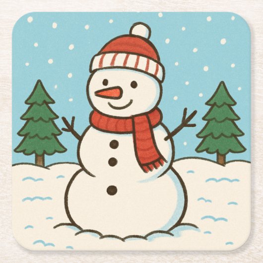 Leuke sneeuwman Schattigee kerst Kartonnen Onderzetters (Voorkant)