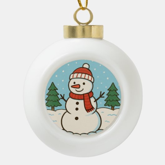 Leuke sneeuwman Schattigee kerst Keramische Bal Ornament (Voorkant)