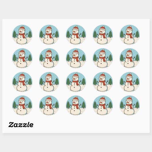 Leuke sneeuwman Schattigee kerst Ronde Sticker (Vel)