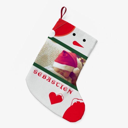 Leuke Sneeuwman Uw Fotonaam Schattige Baby Peuter  Kleine Kerstsok (Voorkant (Hangend))