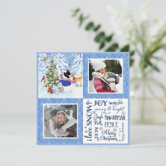 Leuke Sneeuwman Woodland Sneeuw Kerstmis Familie F Feestdagenkaart (Staand voorkant)