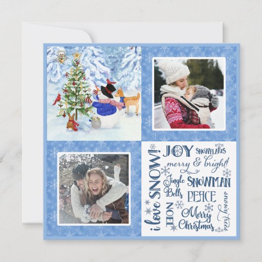 Leuke Sneeuwman Woodland Sneeuw Kerstmis Familie F Feestdagenkaart (Voorkant)