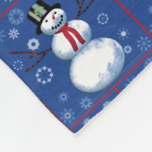 Leuke Sneeuwmannen op blauw met sneeuwvlokken Fleece Deken (Hoek)