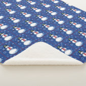 Leuke Sneeuwmannen op blauw met sneeuwvlokken Sherpa Deken (3/4)