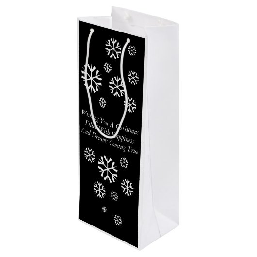 Leuke sneeuwpop met sjaal en pet zwart en wit wijn cadeautas (Achterkant Gekanteld)