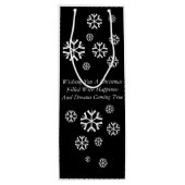 Leuke sneeuwpop met sjaal en pet zwart en wit wijn cadeautas (Achterkant)