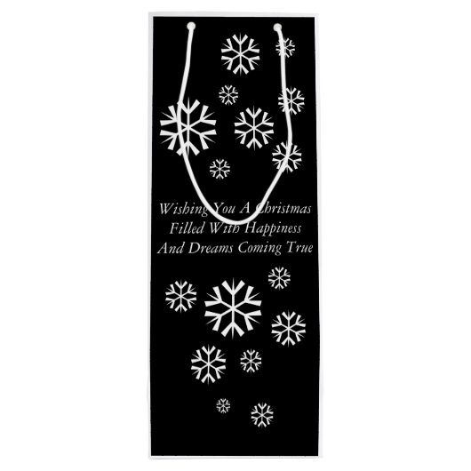 Leuke sneeuwpop met sjaal en pet zwart en wit wijn cadeautas (Achterkant)