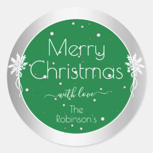 Leuke Sneeuwvlokken Groen en Zilverkleurige Xmas Ronde Sticker