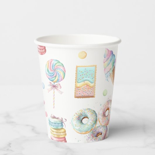 Leuke snoepjes Snoep Ice Cream Pastel Verjaardag Papieren Bekers (Achterkant)