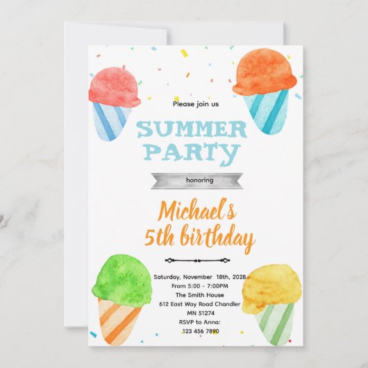 Leuke snowcone verjaardagsfeest uitnodiging (Voorkant)