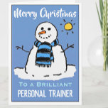 Leuke Snowman Kerst Kaart voor Personal Trainer<br><div class="desc">Leuke sneeuwpop cartoon op een feestelijke kerstkaart. Kerstkaart voor een personal trainer</div>