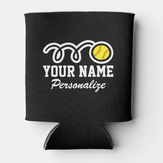 Leuke softbal cartoon aangepaste naam Verjaardagsc Blikjeskoeler (Voorkant)