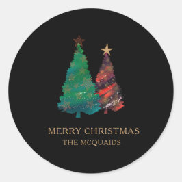 Leuke Sparkly Waterverf Kerstboom Ronde Sticker