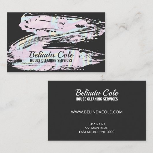 Leuke Sparkly Zeepachtige Schoonmaak Splatter Visitekaartje (Voorkant / Achterkant)