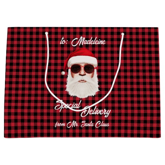 Leuke Speciale Levering Santa Red Black Buffalo Pl Groot Cadeauzakje (Voorkant)