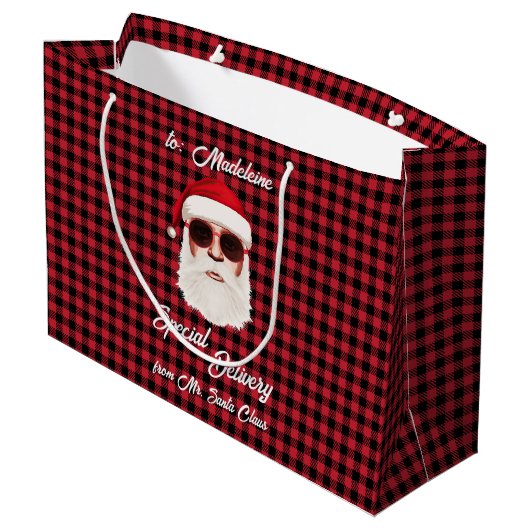 Leuke Speciale Levering Santa Red Black Buffalo Pl Groot Cadeauzakje (Achterkant Gekanteld)