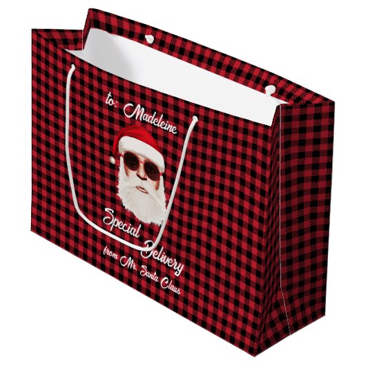 Leuke Speciale Levering Santa Red Black Buffalo Pl Groot Cadeauzakje (Voorkant Gekanteld)