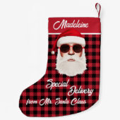 Leuke Speciale Levering Santa Red Black Buffalo Pl Kleine Kerstsok (Achterkant)