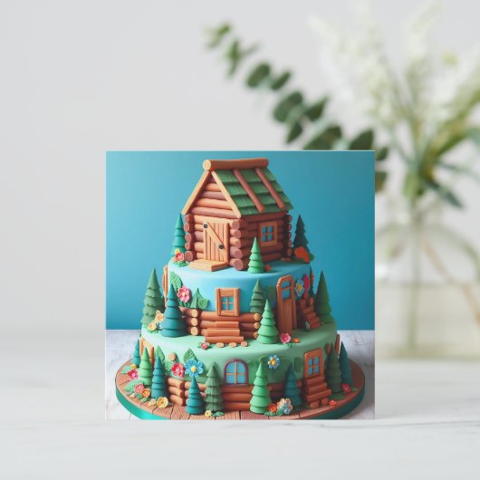 LEUKE SPEELGOED LOG HUT VERSIERD VERJAARDAGSTAART KAART (Staand voorkant)