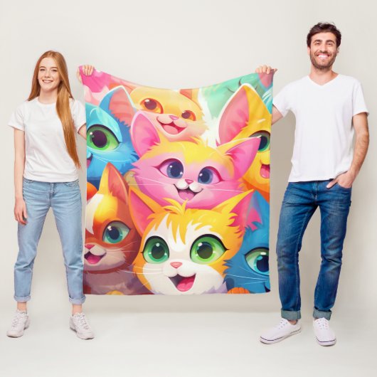 Leuke speelse anime kittens fleece deken (In situ)