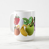 Leuke speelse gehaakte fruit collage plakboek koffiemok (Voorkant links)