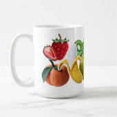 Leuke speelse gehaakte fruit collage plakboek koffiemok (Links)