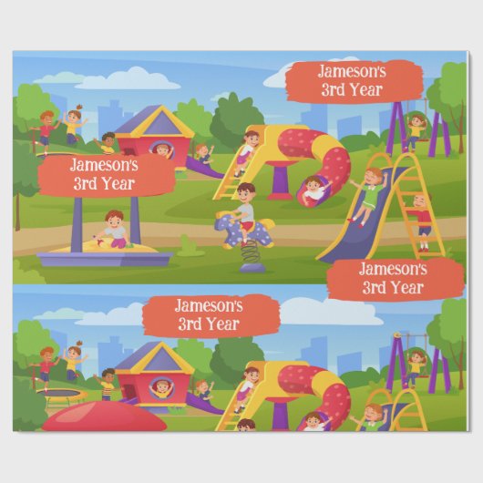 Leuke Speelse Kleurrijke Kinderen Speeltuin Verjaa Cadeaupapier (Vlak)