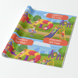 Leuke Speelse Kleurrijke Kinderen Speeltuin Verjaa Cadeaupapier